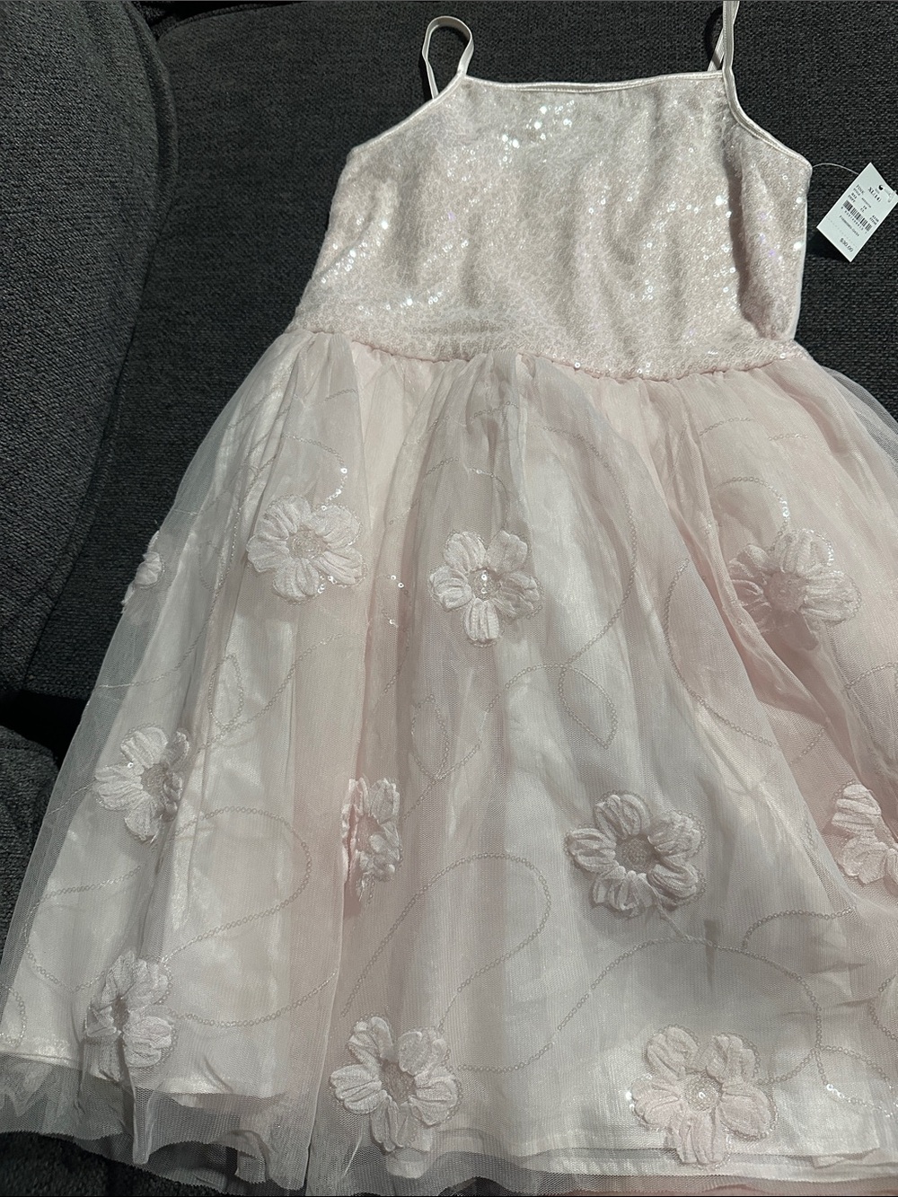Zhenzi Sparkle Floral Tulle Dress - Pale Pink